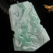 冰种飘翠缅甸翡翠A货哪吒闹海挂件