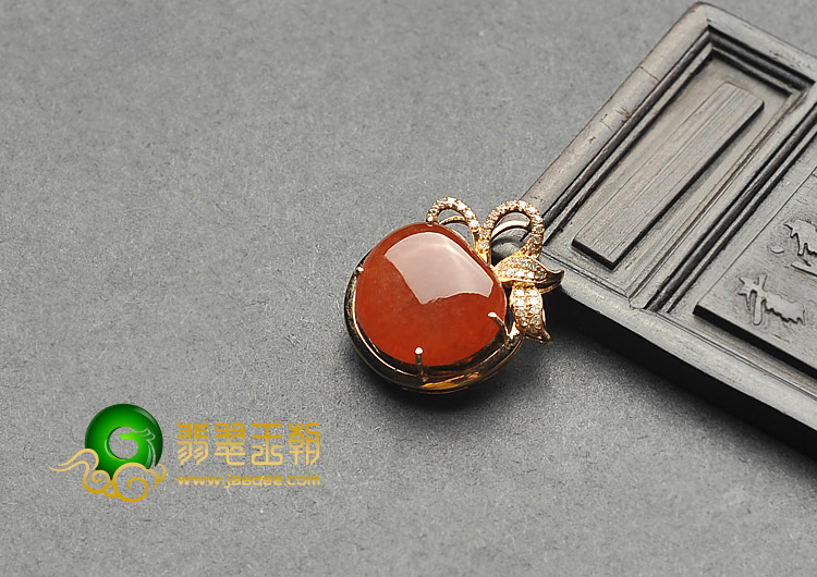 糯冰种红黄翡缅甸翡翠A货镶玫瑰金胸坠（真钻）