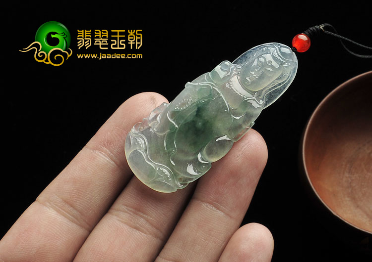 冰种飘花缅甸翡翠A货站观音挂件