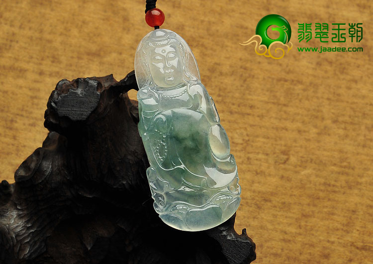冰种飘花缅甸翡翠A货站观音挂件