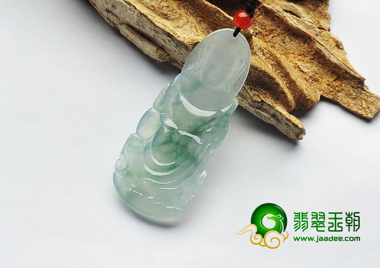 冰种飘花缅甸翡翠A货站观音挂件