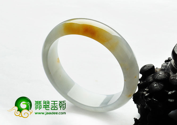 糯冰种飘黄翡缅甸翡翠A货手镯（56.4mm）