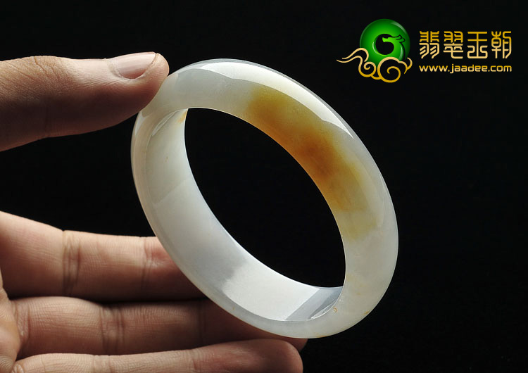 糯冰种飘黄翡缅甸翡翠A货手镯（56.4mm）