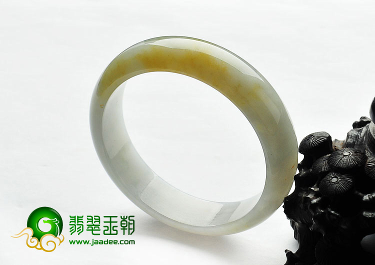 糯冰种飘黄翡缅甸翡翠A货手镯（54.2mm）