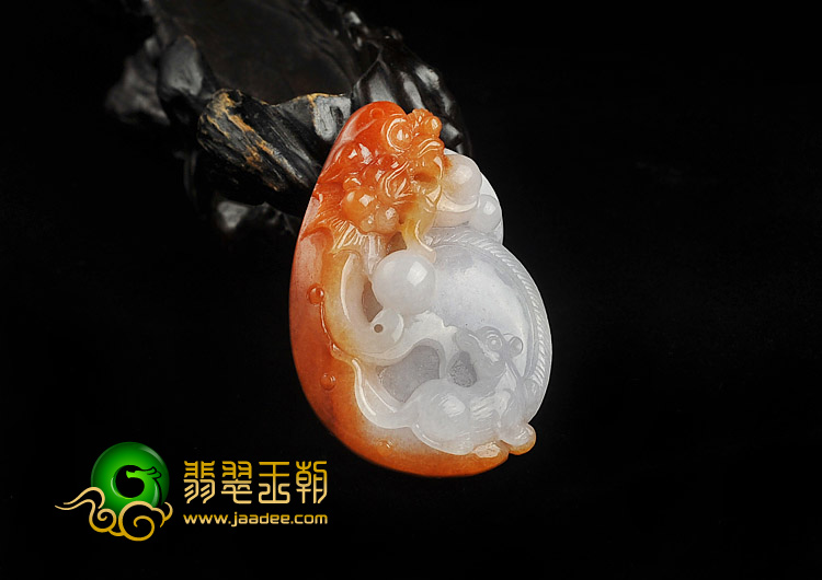 糯冰种红黄翡缅甸翡翠A货望子成龙挂件