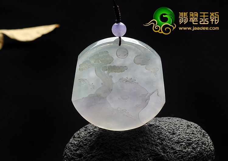 冰种春带彩缅甸翡翠A货山水牌挂件