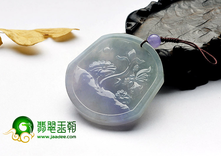 冰种春带彩缅甸翡翠A货山水牌挂件