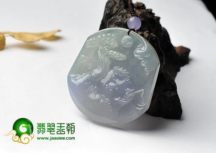 冰种春带彩缅甸翡翠A货山水牌挂件