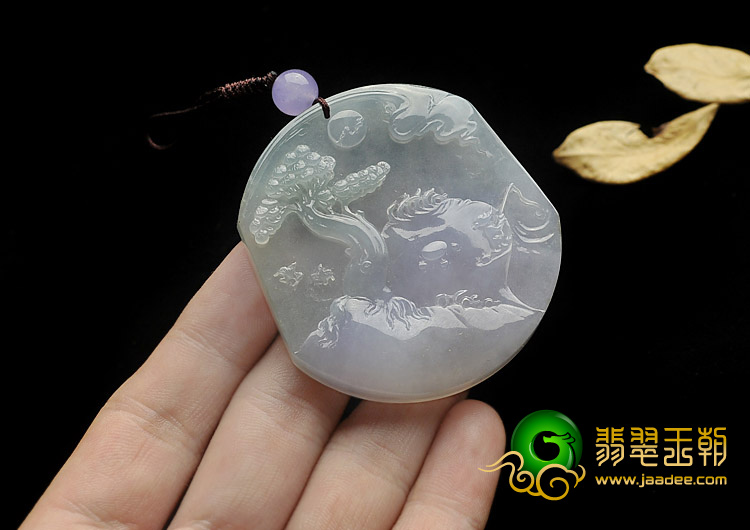 冰种春带彩缅甸翡翠A货山水牌挂件