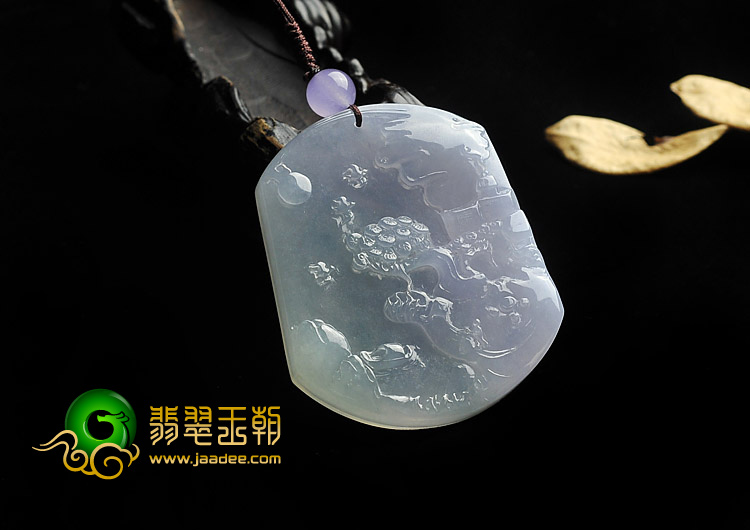 冰种春带彩缅甸翡翠A货山水牌挂件
