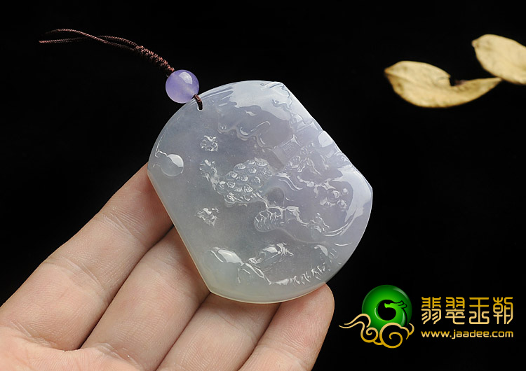 冰种春带彩缅甸翡翠A货山水牌挂件