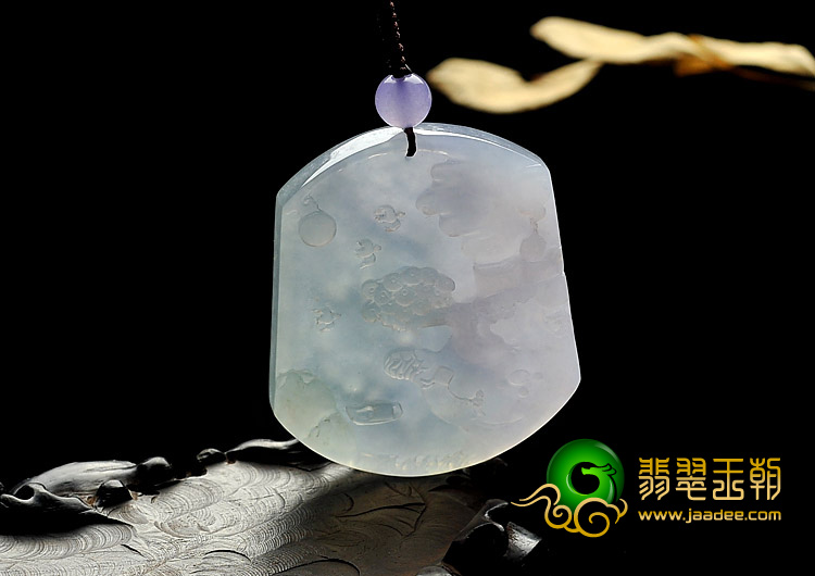 冰种春带彩缅甸翡翠A货山水牌挂件