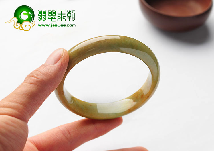 糯冰种褐黄翡缅甸翡翠A货手镯（58mm）