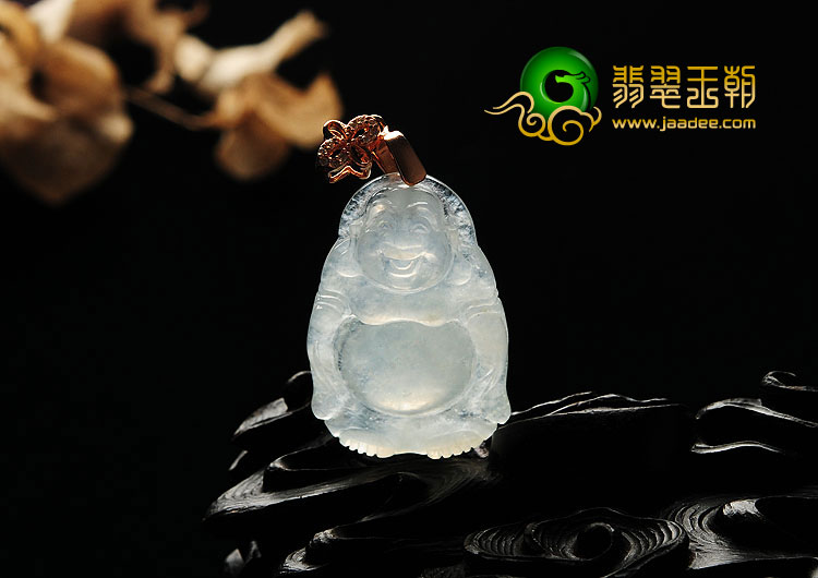 冰种淡晴水缅甸翡翠A货玉佛挂件