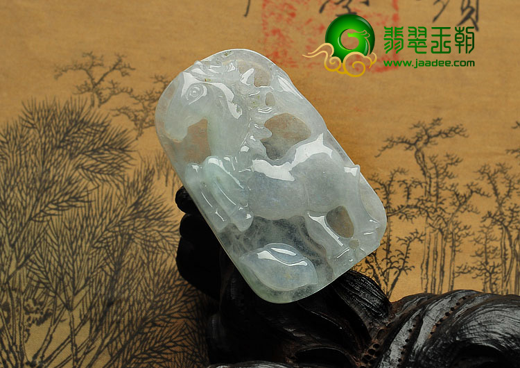 冰种晴水缅甸翡翠A货马牌挂件