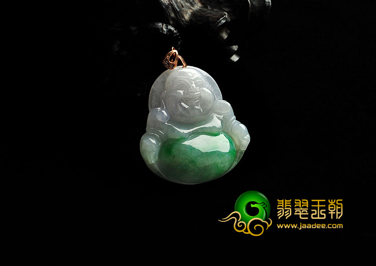 糯冰种飘翠缅甸翡翠A货玉佛挂件