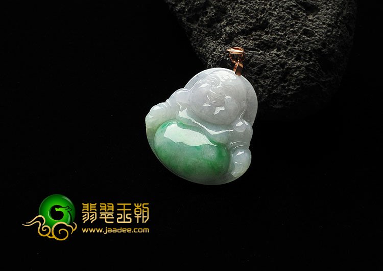 糯冰种飘翠缅甸翡翠A货玉佛挂件