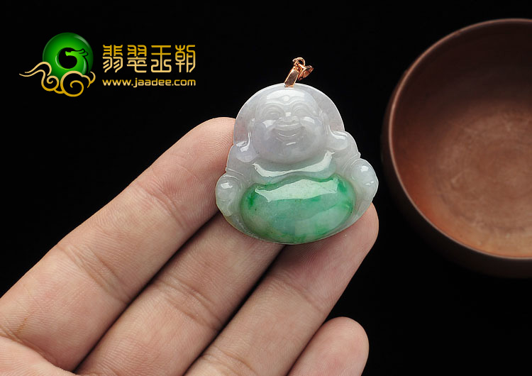 糯冰种飘翠缅甸翡翠A货玉佛挂件
