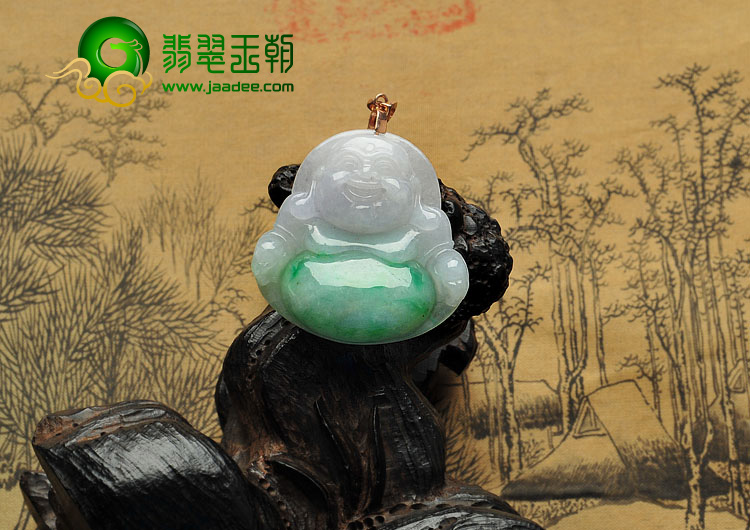 糯冰种飘翠缅甸翡翠A货玉佛挂件