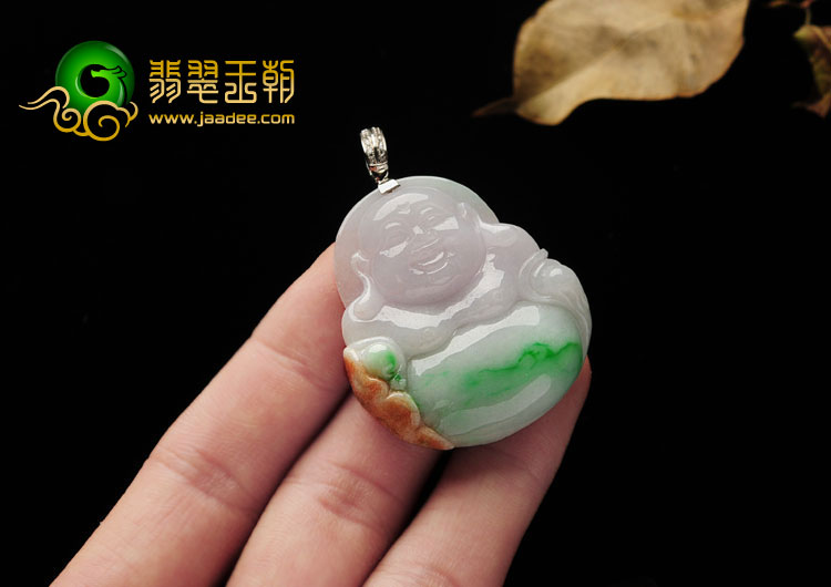 糯冰种三彩缅甸翡翠A货玉佛挂件