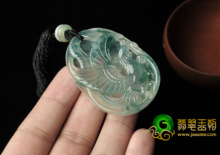 冰种飘花缅甸翡翠A货凤凰挂件