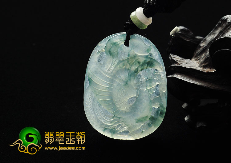 冰种飘花缅甸翡翠A货凤凰挂件