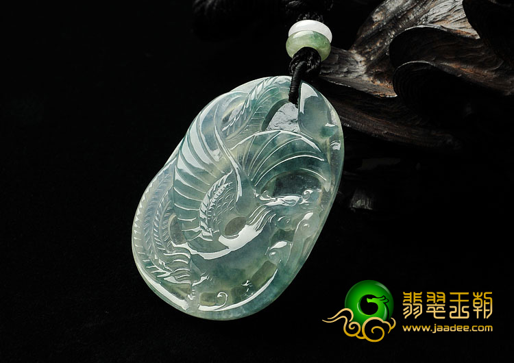 冰种飘花缅甸翡翠A货凤凰挂件