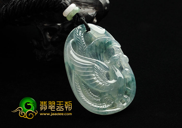冰种飘花缅甸翡翠A货凤凰挂件