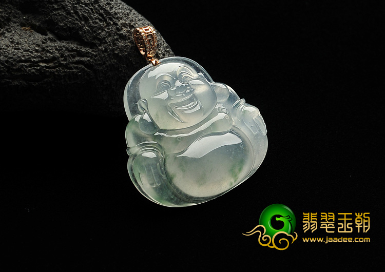 冰玻种飘花缅甸翡翠A货玉佛挂件