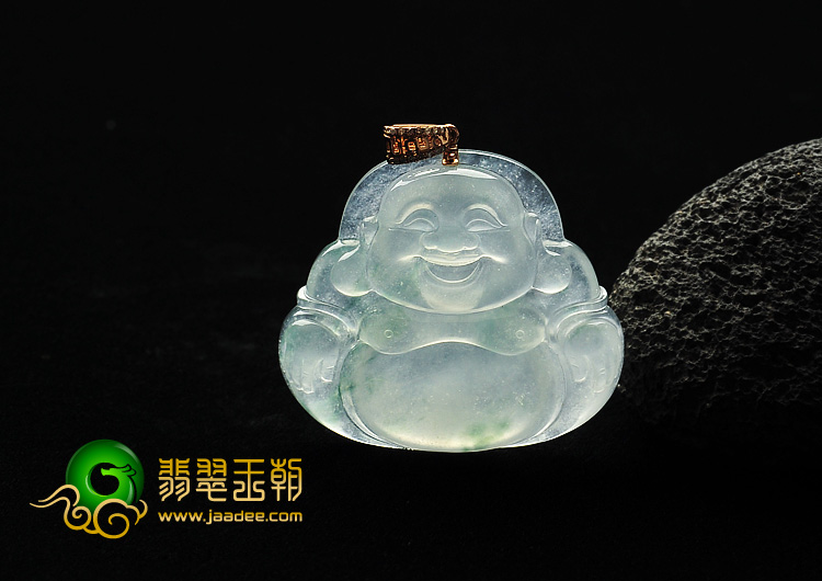 冰玻种飘花缅甸翡翠A货玉佛挂件