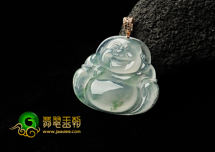 冰玻种飘花缅甸翡翠A货玉佛挂件