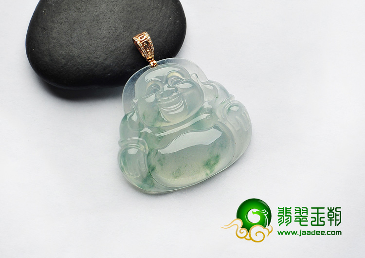 冰玻种飘花缅甸翡翠A货玉佛挂件