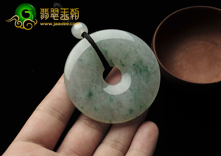 冰种飘花缅甸翡翠A货平安扣挂件