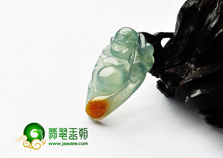 冰种晴水黄翡缅甸翡翠A货逍遥佛挂件