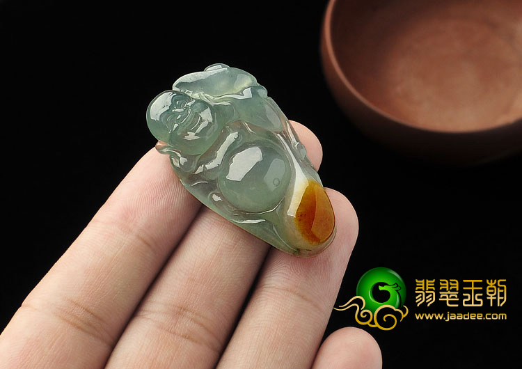 冰种晴水黄翡缅甸翡翠A货逍遥佛挂件