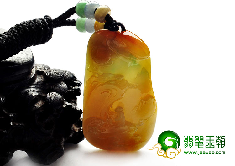 （超值推荐）糯冰种黄加绿山水挂件