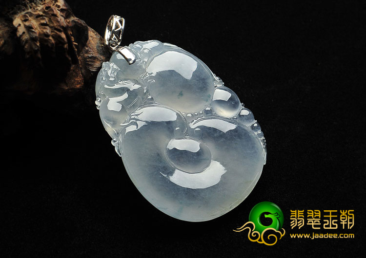 冰种淡紫罗兰略飘花缅甸翡翠A货如意寿挂件（金扣）