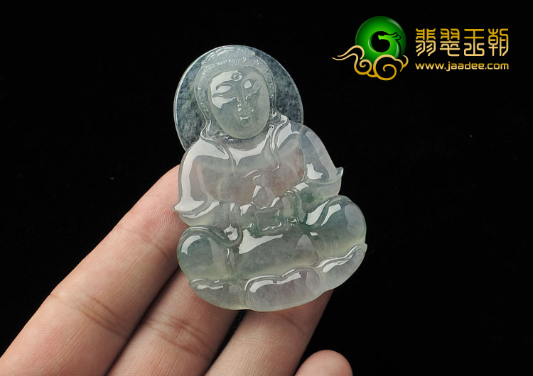 冰种飘花缅甸翡翠A货观音挂件