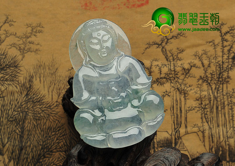 冰种飘花缅甸翡翠A货观音挂件