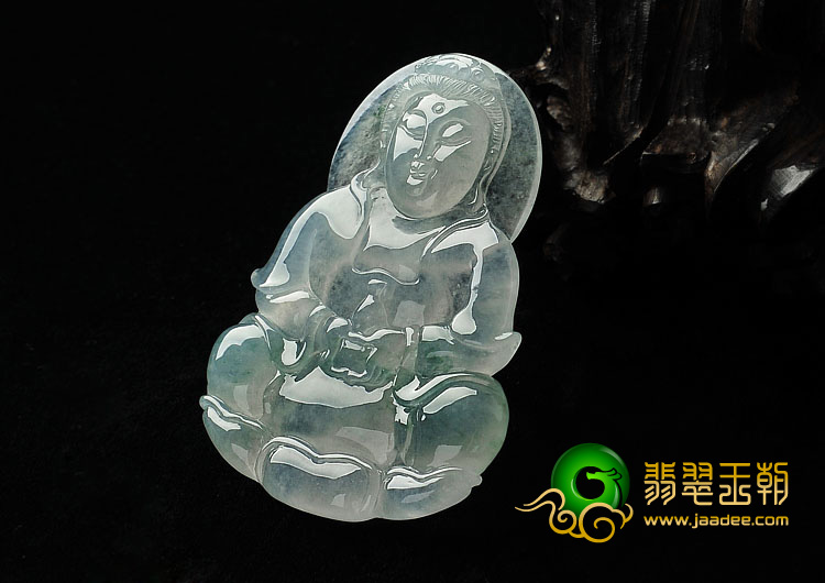 冰种飘花缅甸翡翠A货观音挂件