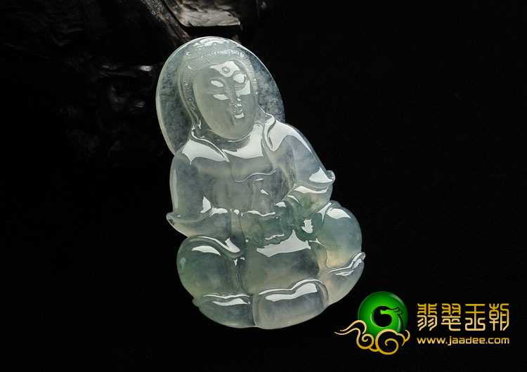 冰种飘花缅甸翡翠A货观音挂件