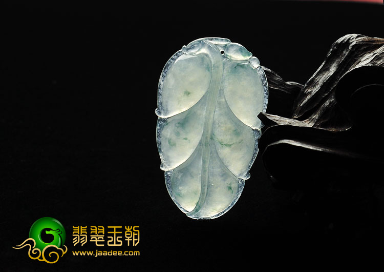 冰种飘花缅甸翡翠A货叶子挂件