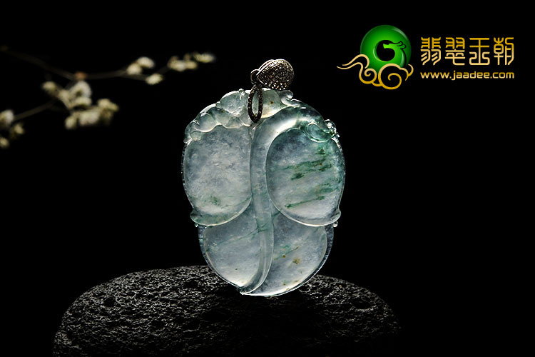 冰种飘花缅甸翡翠A货叶子挂件
