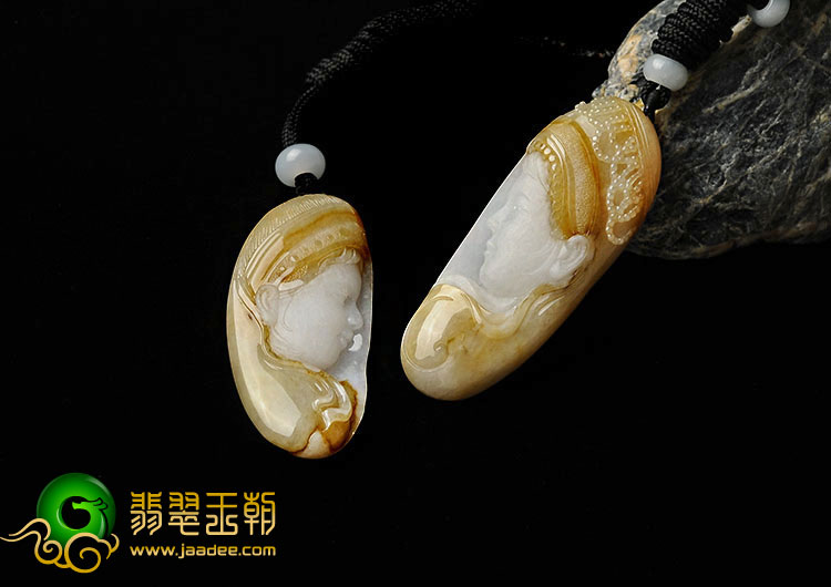 （一口价扫货）糯冰种黄翡缅甸翡翠A货阿诗玛挂件（一对）