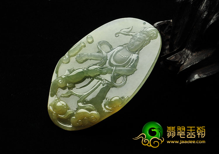 冰种黄翡缅甸翡翠A货站观音挂件