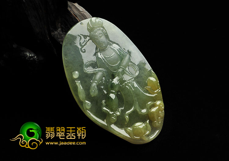 冰种黄翡缅甸翡翠A货站观音挂件