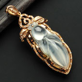 冰玻种缅甸翡翠A货镶玫瑰金金鱼胸坠（真钻）