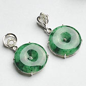糯冰种癣加绿缅甸翡翠A货镶白金平安扣胸坠（单价）（真钻）