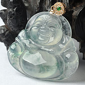 冰种飘花缅甸翡翠A货玉佛挂件