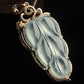 (超值推荐)冰种淡晴水镶玫瑰金叶子胸坠（真钻）